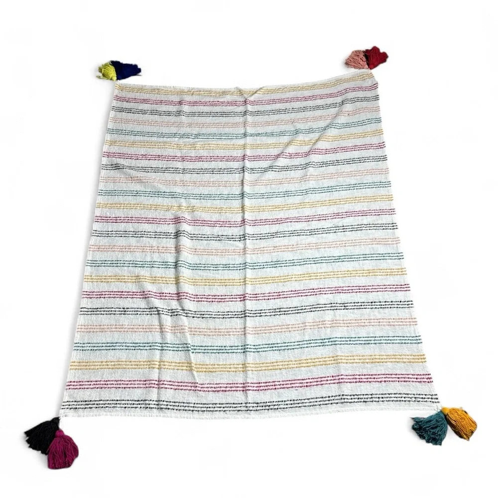 THRESHOLD TEXTURED STRIPE BOHO LIGHTWEIGHT TASSELED THROW BLANKET